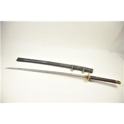 Japanese naval style mounted Samurai sword with signed blade, army tsuba and leather covering on t
