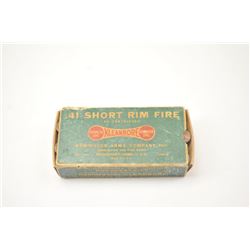 Full box of .41 Short rimfire cartridges for  derringers.  The UMC “Dog bone” box is opened  and ful