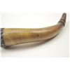 Image 8 : A large American tack decorated powder horn.  19th century. Measures 13 ½” overall. Finely  turned w
