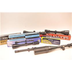 Lot of nine rifle scopes including:  a BSA  Contender 4 x 16 x 50 with an adjustable  objective and 