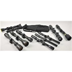 Lot of twelve rifle and pistol scopes.  The  lot includes 4 Tasco 3 x 9 variable power, a  Swift fix