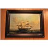 Image 1 : Original oil on canvas of a fully rigged  three-masted sailing ship by James Poole.   The work is 36