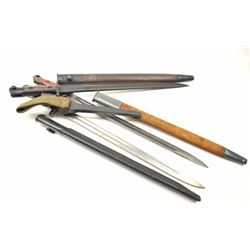 Lot of 4 Englis bayonets with scabbards as described: 1. 12-42 Broadhead Stamped bayonet. No tip.