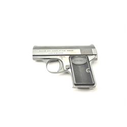 Baby Browning semi-automatic pistol, 6.35 caliber, Serial #185032. The pistol is in fine overall