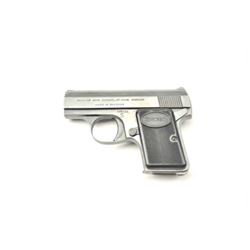 Baby Browning semi-automatic pistol, 6.35  caliber, Serial #185032.  The pistol is in  fine overall 