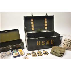 Military collector’s lot with USMC box and assorted smalls. Est.: $200-$400.