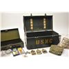 Image 1 : Military collector’s lot with USMC box and  assorted smalls.  Est.:  $200-$400.