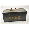 Image 8 : Military collector’s lot with USMC box and  assorted smalls.  Est.:  $200-$400.