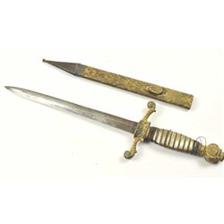 A 19th century gilt bronze mounted pearl  grippe dagger circa 1840 with 10” diamond  shaped double e