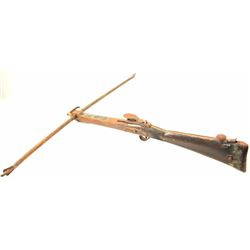 Bonanza lot of rusty relics including three rifles, two shotguns and a crossbow. The rifles inclu