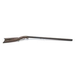 Heavy barrel under hammer percussion rifle with inlaid plaque inscribed in script “W.B. Gray”. Sho