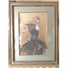 Image 1 : Watercolor of an Indian brave by noted Cody,  Wyoming artist Glen S. Hopkinson.  The piece  is signe