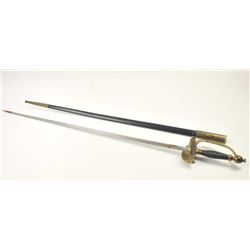 French 19th century Artillery Officer’s sword in good condition with scabbard. H.A. maker’s marks