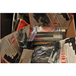 Bonanza box lot of hunting gear with grunt  tubes, duck and goose calls, rattles, bear  calls, varmi