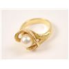 Image 4 : One free form carved ring in 14 k yellow gold  set with a beautiful round pearl  Est:$150-300