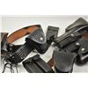 Image 6 : Leather lot of 2 basket weave gun belts, 6  leather flap duty holsters and 2 leather  magazine pouch