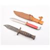 Image 1 : Lot of two fixed blade knives.  The lot  includes an early Ka-Bar style knife with  stacked leather 