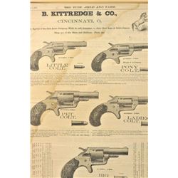 Matted original B. Kittredge & Co. advertiser dated July 9, 1875 for Colt’s New Line revolvers. T