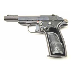 M.A.B. (France) Semi-Auto pistol with exposed  hammer and 4 ½” round to octagon barrel,  Winfield Ar