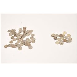 87 silver dimes with 69 mercury dimes including years 1916 and 1925 and 18 Roosevelt dimes Est"$12