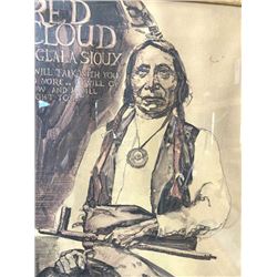 Original artwork for the magazine, “Red  Cloud”.  The artist is unknown and looks to  be 30-60 years