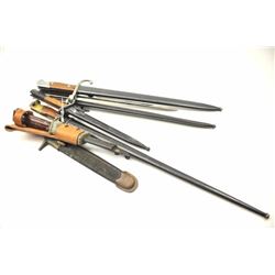 Good lot of foreign military bayonets. 7 total with scabbards as described: 1. Argentine Mauser bay