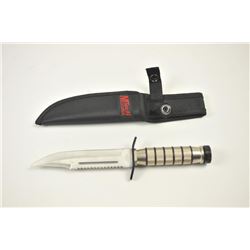 M Tech survival knife with ballistic nylon belt scabbard. The knife is as new with an overall len