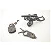 Image 1 : Lot of two vintage padlocks and a cast iron  cannon with carriage.  One padlock has  crossed cavalry