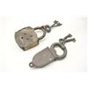 Image 8 : Lot of two vintage padlocks and a cast iron  cannon with carriage.  One padlock has  crossed cavalry