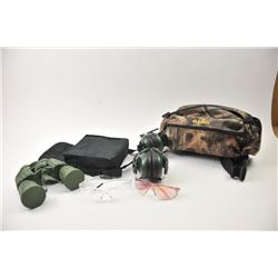 Lot of optics and shooting supplies. The lot includes a set of Perrini Night Prism 60 x 50mm armo