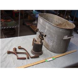 Galvanized Tub No Lid, Torch, and Stove Cranks