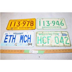 2 Saskatchewan and 2 USA License Plates
