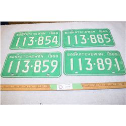 4 1969 Saskatchewan License Plates