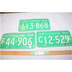 3 1969 Saskatchewan Farm and Commercial License Plates