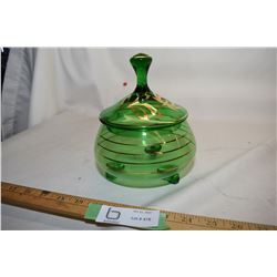 Small Footed Green Covered Dish (Has Chips)
