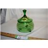 Image 1 : Small Footed Green Covered Dish (Has Chips)