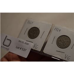1927 and 1929 Canada VG Nickels