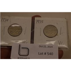 1934 and 1935 VG Canada Nickels