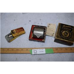TwinPlex Stropper Razor Blade Sharpener in Box w/ Instructions & Blades, & 1960s Ronson Lighter Kit