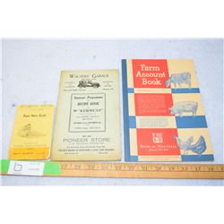 Pioneer Grain Notebook, Souvenir Program/Recipe Booklet, 1929 The Kermess and BMO Farm Acct. Book