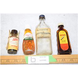 Bottle of Glycerin (Brandon), Nabob Brandy Extract, Empress Rum Extract and Frenches Worcestershire