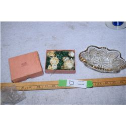 Miniature Tea Set Japan and Cut Glass Oval Candy Dish