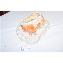 Mesh Head Piece Beige Band with Orange Accents