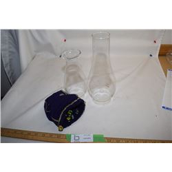2 Lamp Chimney's and Bag of Marbles