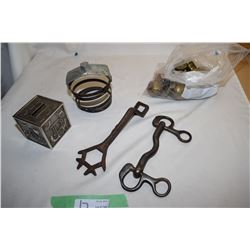 Plow Wreath, Bank, Horse Bit and Brass Bed Parts