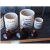 Image 5 : Whiskey Jug Style Cannister Jars and 2 Cups with Advertising Jug