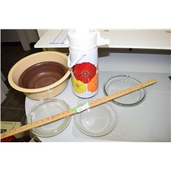 Thermos, Fire King Pie Plates and Tubs