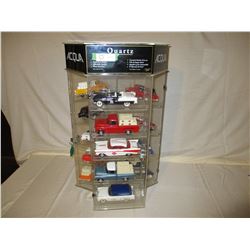 Table Top Rotating Showcase with Lock and Key 29" T with 14 1950s Chevrolet Car and Truck Models