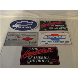 5 Chevrolet Metal License Plates