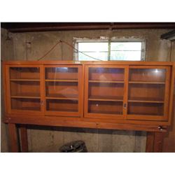 Wooden Table Top Showcase with Sliding Glass Doors 17" W by 32" H 90" L with Wooden Support Bench